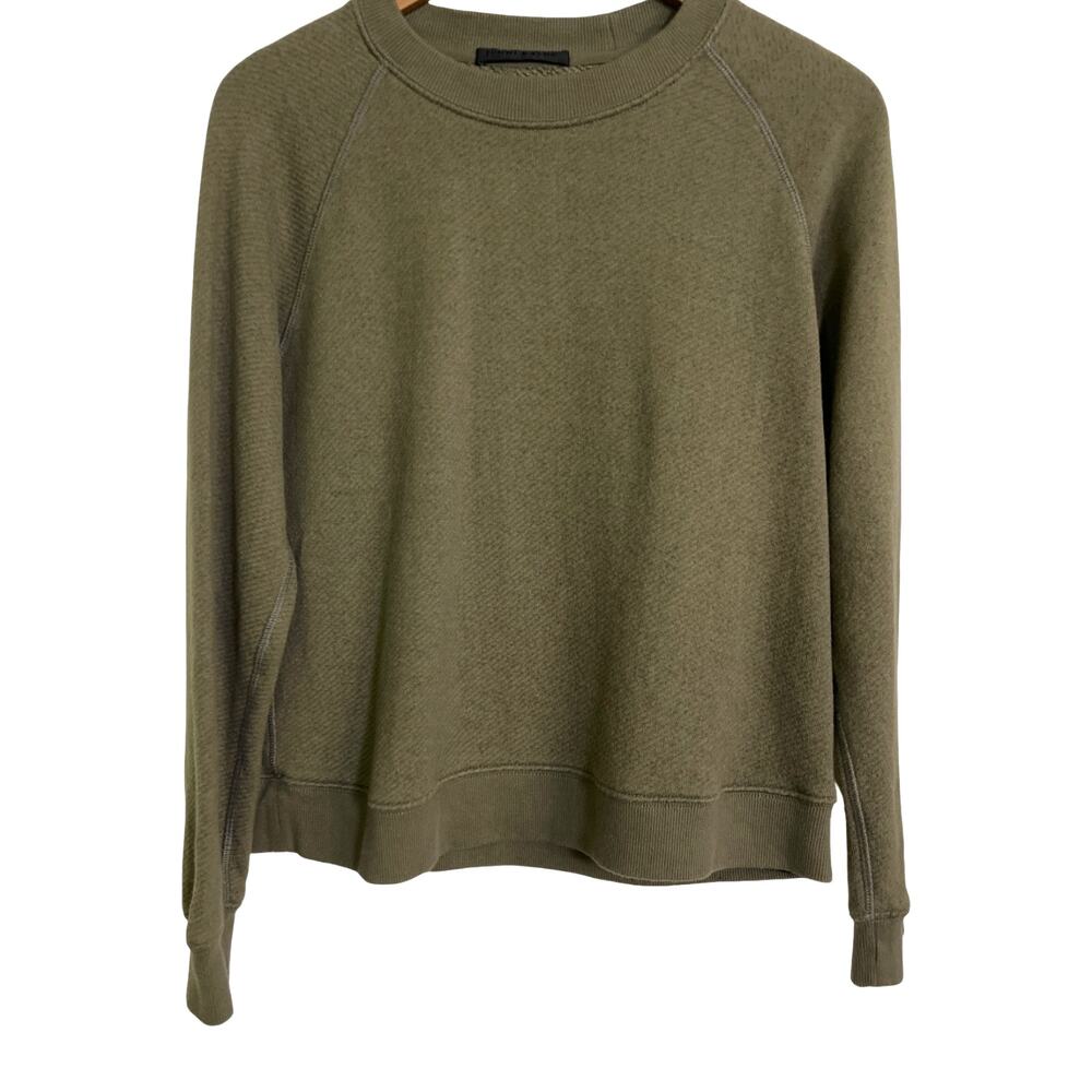 Jenni Kayne Olive Textured Sweatshirt Small Cotton Blend Pullover Minimalist USA